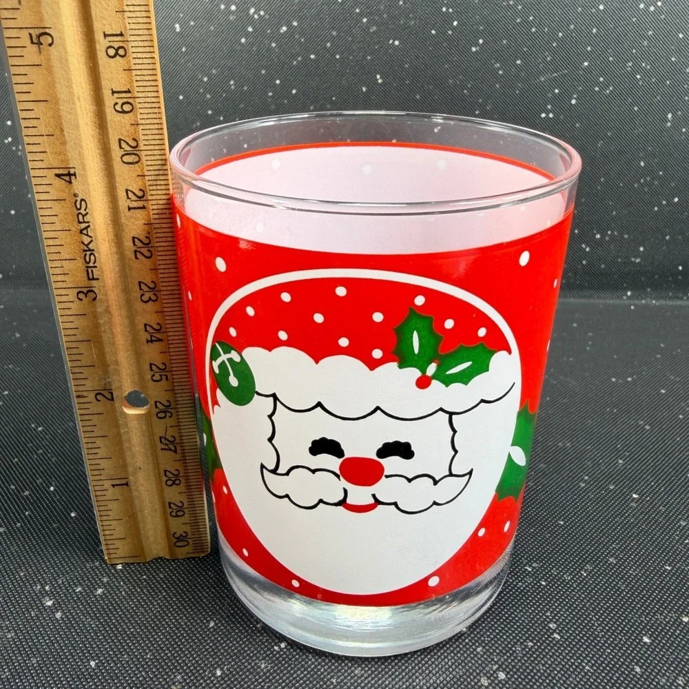 Tom Collins Santa Claus Christmas Drinking Glasses Red Polka Dot Holly Set of 3
